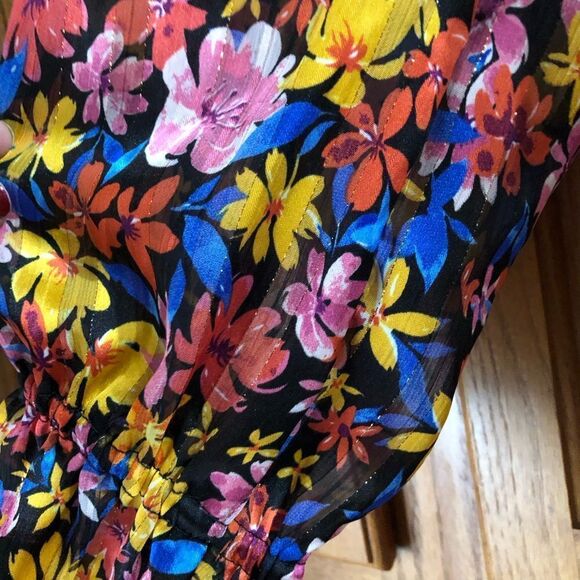 Anthropologie SKIES ARE BLUE Floral Balloon Sleeve Crop Top Metallic Stitch - XS - Picture 5 of 12